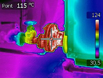 Термография фланцевой задвижки, 115 градусов